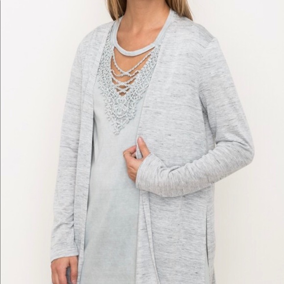 Heather Grey Cardigan Sweater - Picture 1 of 8